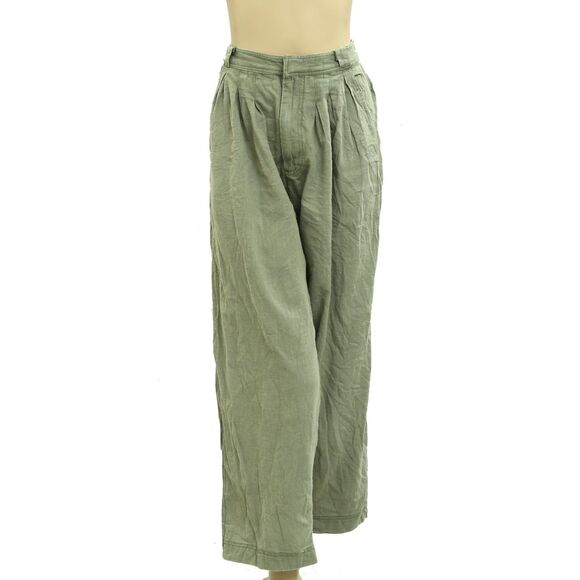 Free People Lotta Love Linen Trousers Pants High-Rise Wide-Leg Solid M-8 280840